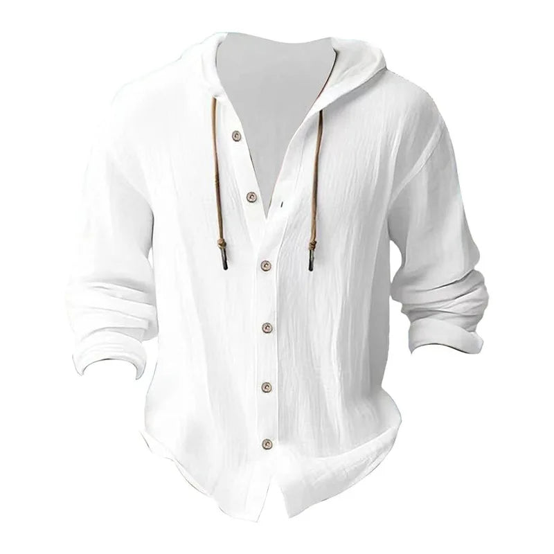 BUTZ Men's Hooded Cotton-Linen Cardigan Shirt