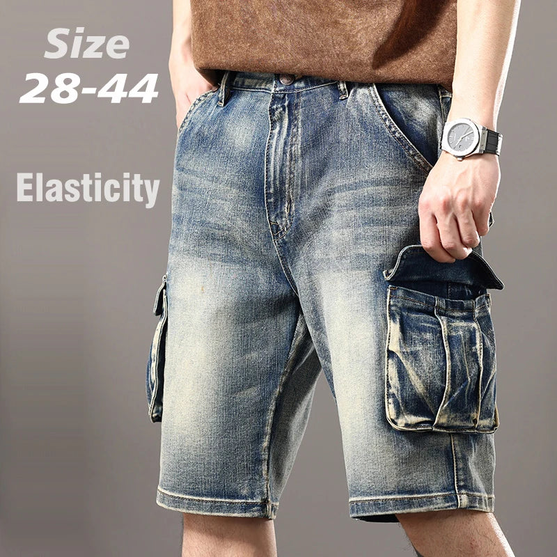 Men's Retro Multi-Pocket Denim Cargo Shorts