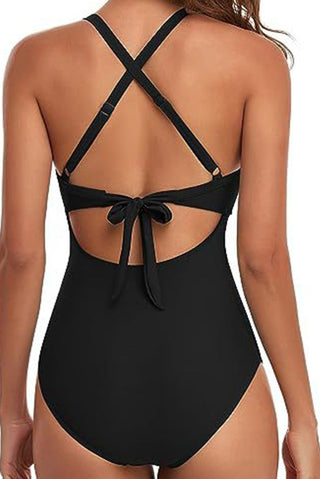 Black 2 - tone Crossed Cutout Backless Monokini - Trendex Fashion#Black 2 - tone Crossed Cutout Backless Monokini