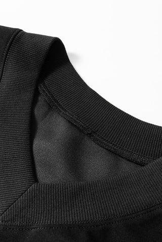 Black V Neck Cropped Seamed High Waist Sports Wear - Trendex Fashion#Black V Neck Cropped Seamed High Waist Sports Wear