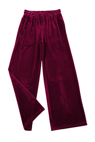 Burgundy Solid Drawstring Waist Wide Leg Pants - Trendex Fashion#Burgundy Solid Drawstring Waist Wide Leg Pants