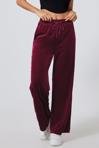 Burgundy Solid Drawstring Waist Wide Leg Pants - Trendex Fashion#Burgundy Solid Drawstring Waist Wide Leg Pants