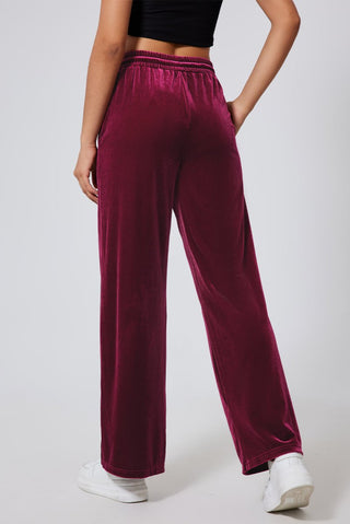 Burgundy Solid Drawstring Waist Wide Leg Pants - Trendex Fashion#Burgundy Solid Drawstring Waist Wide Leg Pants