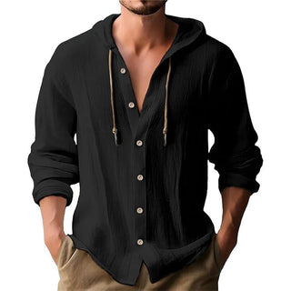 BUTZ Men's Hooded Cotton - Linen Cardigan Shirt - Trendex Fashion#BUTZ Men's Hooded Cotton - Linen Cardigan Shirt