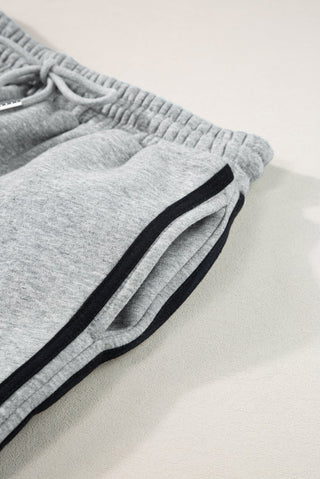 Light Grey Solid Color Side Striped Sweatshirt Active Set - Trendex Fashion#Light Grey Solid Color Side Striped Sweatshirt Active Set