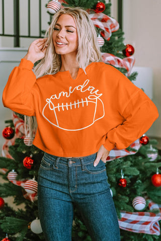 Orange Game Day Lettering Rugby Football Notched Neck Sweatshirt - Trendex Fashion#Orange Game Day Lettering Rugby Football Notched Neck Sweatshirt